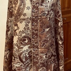 Floral Brown and Cream Women's Shawl- Silk & Wool.